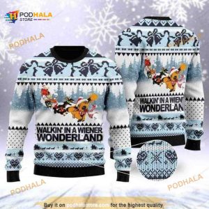 Walkin In A Wiener Wonderland For Dachshund Xmas Wool Ugly Sweater