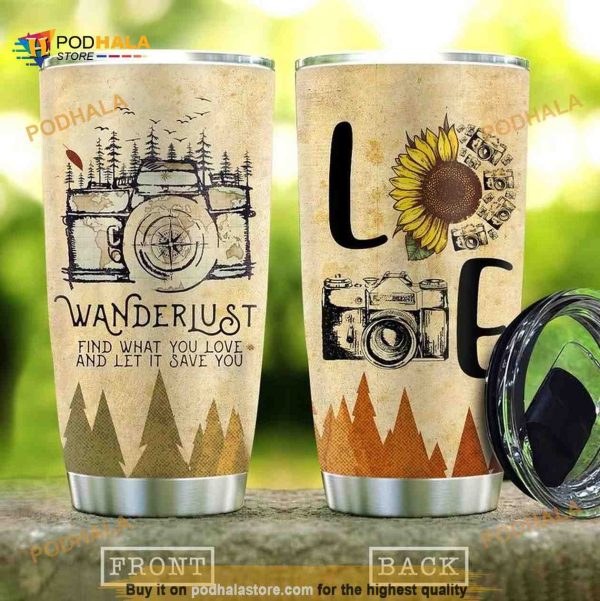 Wanderlust Camera Sunflower Stainless Steel Cup Coffee Tumbler