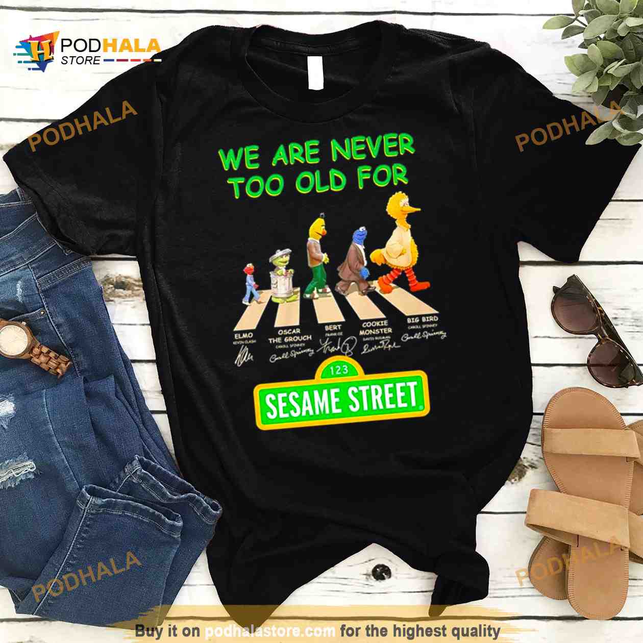 We are never too old for Sesame Street Abbey Road signatures shirt