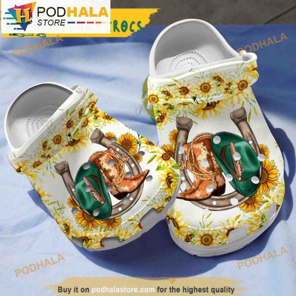 Western Boot Sunflower Gifts 3D Funny Crocs