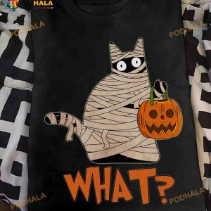 What Black Cat Mummy Pumpkin Halloween Costume Shirt