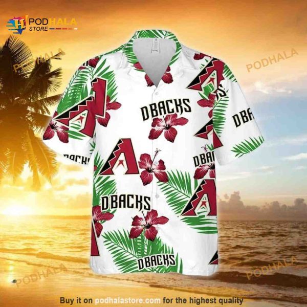 White Aloha Arizona Diamondbacks MLB Hawaiian Shirt, Hibiscus Flower Pattern Aloha Shirt
