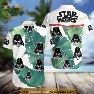 White Aloha Star Wars Darth Vader Hawaiian Shirt, Banana Leaves Pattern Beach Gift
