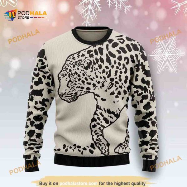 White And Black Strong Leopard 3D Funny Ugly Sweater