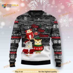 White And Yellow Owl Family Hoo Hoo Hoooo Ugly Sweater