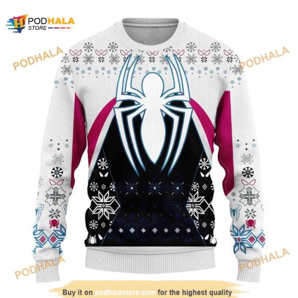 White Spiderman Cartoon Christmas Wool Ugly Sweater