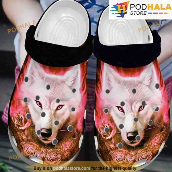 Wolf And Rose 3D Funny Crocs