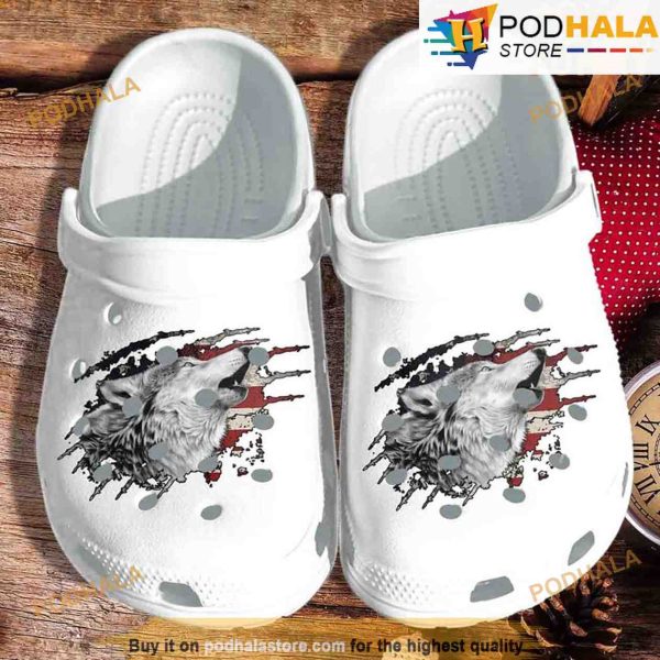 Wolf Scratch Art Usa Flag 3D Funny Crocs