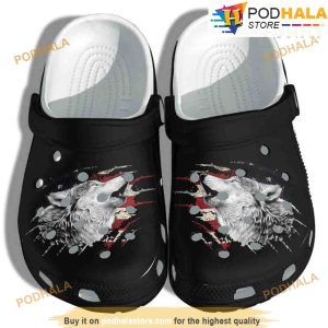 Wolf Scratch Art Usa Flag Black 3D Funny Crocs