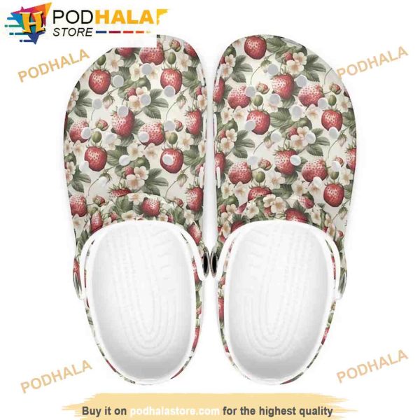 Women Watercolor Strawberry 3D Funny Crocs Slippers