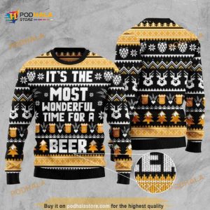 Wonderful Time For A Beer Ugly Christmas Wool Sweater