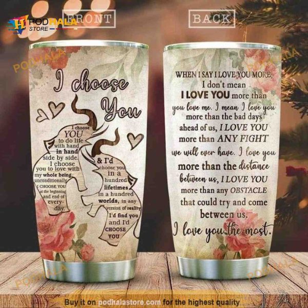 Wooden Style Elephant Couple I Choose You Coffee Tumbler