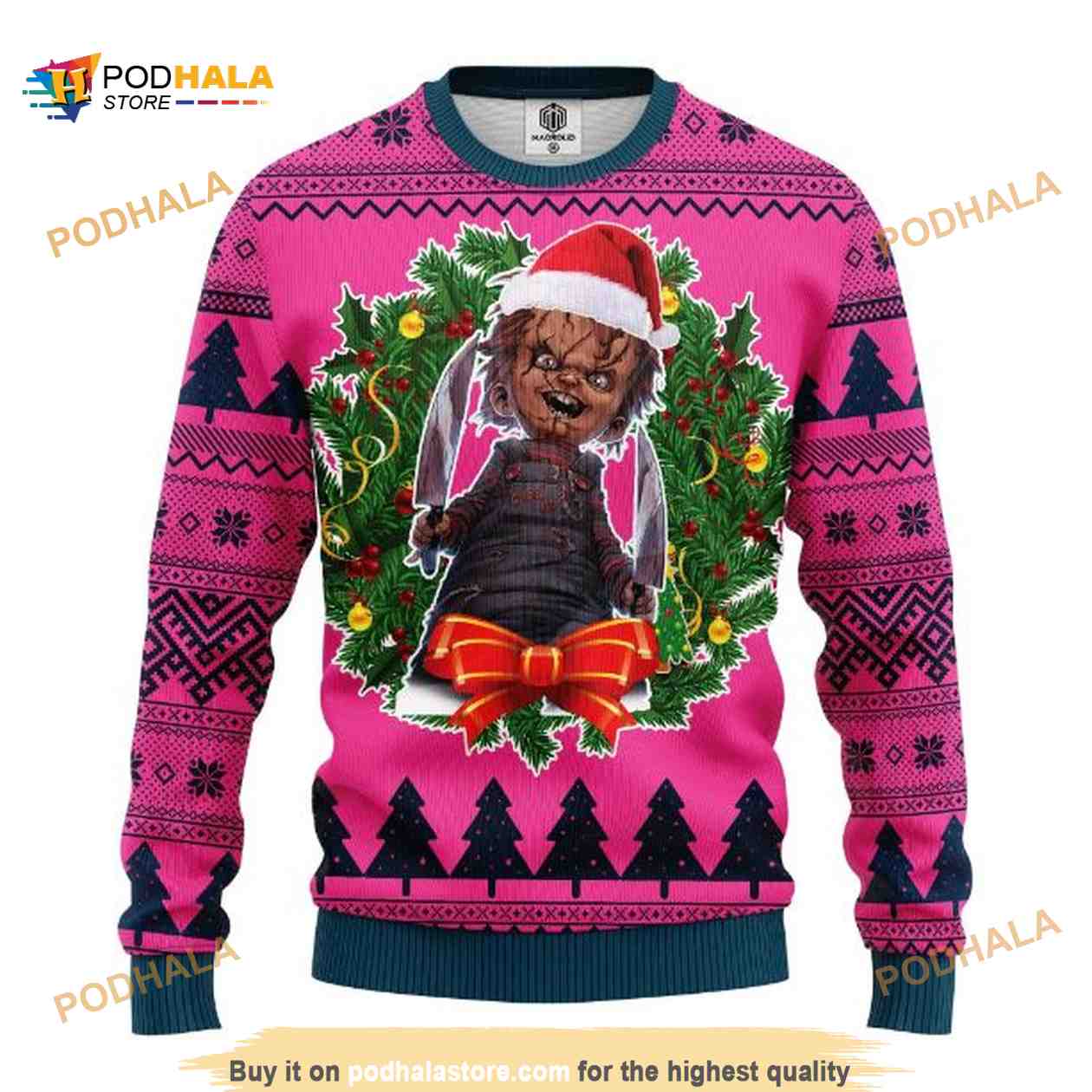 Xmas Horror Movie Characters Halloween Chucky Doll Ugly Christmas Sweater Xmas Horror Movie Characters Halloween Chucky Doll Ugly Christmas Sweater