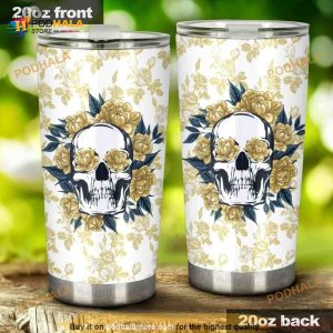 Yellow Flower Skull Stainless Steel Cup Coffee Tumbler