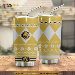 Yellow Mighty Morphin Power Ranger Ugly Christmas Coffee Tumbler