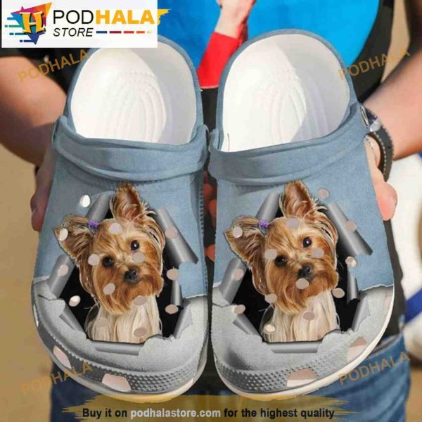 Yorkie Hello Cute Yorkshire Terrier Ripping Paper Patterns Yorkie Lovers 3D Funny Crocs Clog Shoes