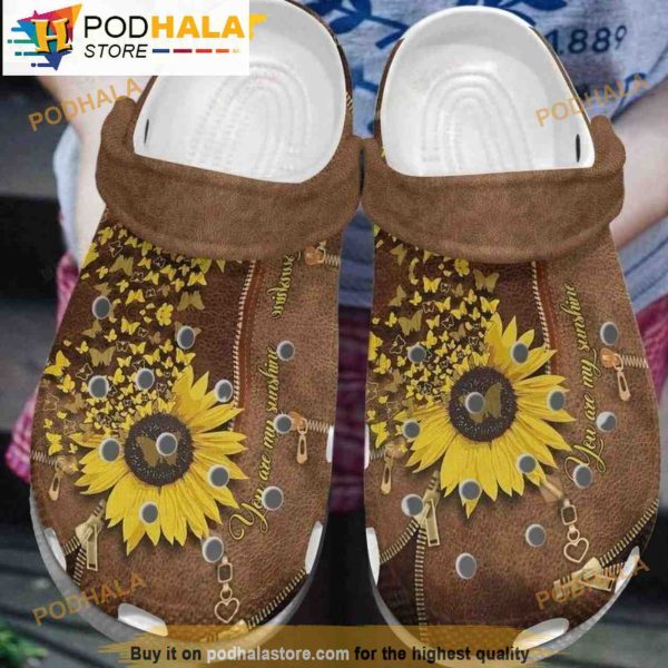 You Are Sunshine Butterflies Sunflower Leather Zipper Croc Birthday 3D Funny Crocs Clog Shoes