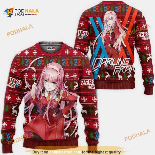 Zero Two Code 002 Anime Darling In The Franxx Xmas Funny Ugly Christmas Sweater
