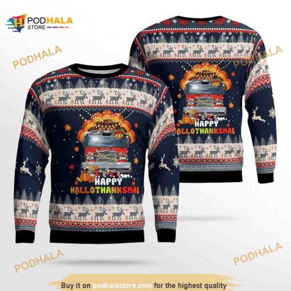 happy Hallothanksmas Ugly Christmas 3D Sweater
