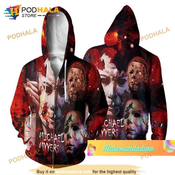 3D Michael Myers Hoodie, Halloween Michael Myers Shirt 3D , Horror Movie Zip Hoodie