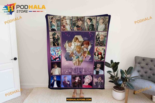 All Members BTS Fleece Blanket, BTS Photo Collage Blanket
