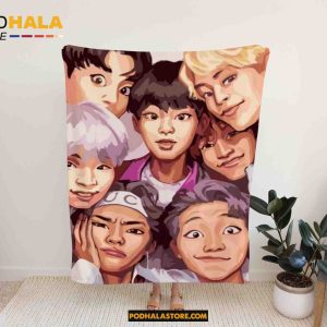 BTS Comic Art Blanket - Cute BTS Manga Blanket - Kpop Blanket