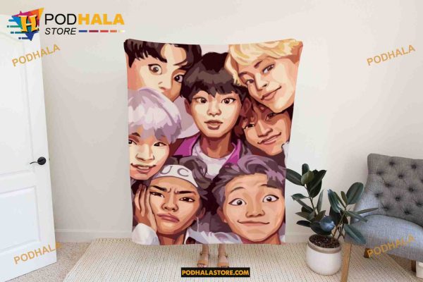 BTS Comic Art Blanket – Cute BTS Manga Blanket – Kpop Blanket