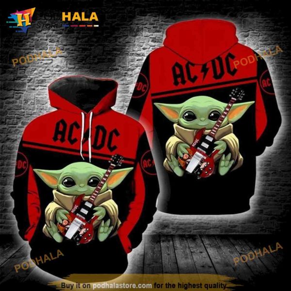 Baby Yoda Ac Dc 3D Hoodie Sweatshirt Shirt