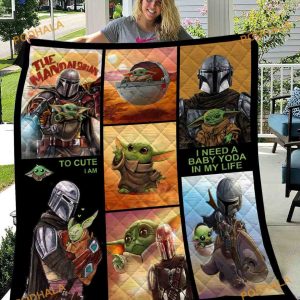 Baby Yoda and Mandalorian Fleece Blanket, Star Wars Quilt