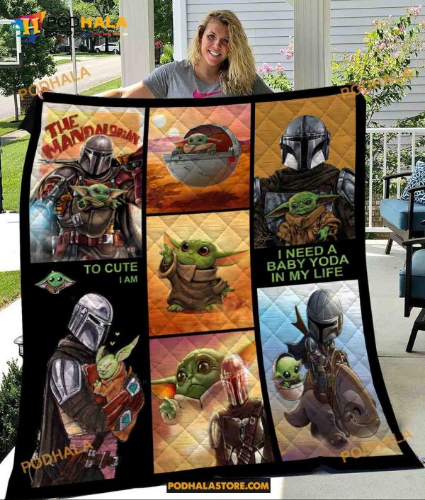 Baby Yoda and Mandalorian Fleece Blanket, Star Wars Quilt