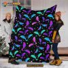 Bat Fleece Blanket, Colorful Bat Blanket, Bats & Stars, Halloween Decor
