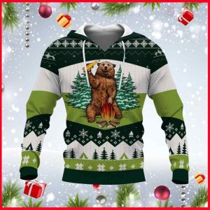 Bear Beer Campfire 3D Hoodie Sweatshirt