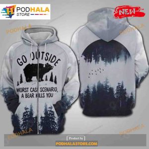 Bear Camping Go Outside White Snow Camping Shirt Sweatshirt 3D Hoodie 2