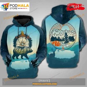 Bear Camping White Snow Mountain Camping Shirt Sweatshirt 3D Hoodie 1
