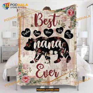 Best Nana Ever - Personalized Christmas Mother Bear Fleece Blanket