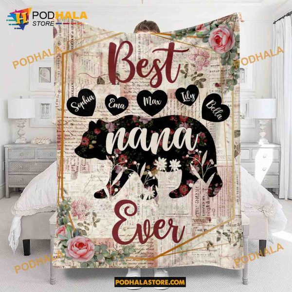 Best Nana Ever – Personalized Christmas Mother Bear Fleece Blanket