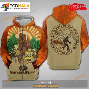Bigfoot Beer Party With Sasquatch Camping Shirt Sweatshirt 3D Hoodie 2