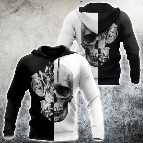 Black And White Skull And Roses 3D Hoodie Sweatshirt