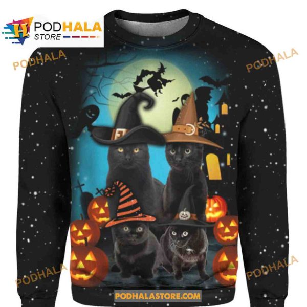 Black Cat Family Halloween Women Men AOP Tee Hoodie Sweatshirt 3D