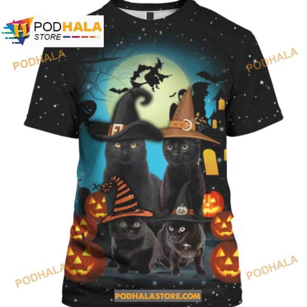 Black Cat Family Halloween Women Men AOP Tee Hoodie Sweatshirt 3D