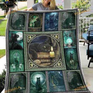 Black Cat Fleece Blanket, Black Cat Quilt