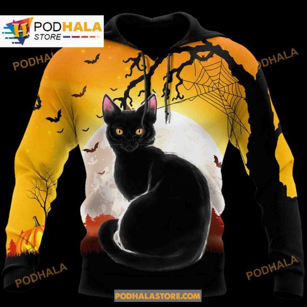 Black Cat Happy Halloween All Over Print For Tee Sweatshirt 3D Hoodie