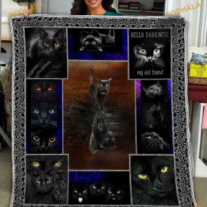 Black Cat Lover Hello Darkness My Old Friend Halloween Blanket