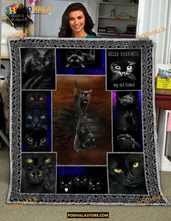 Black Cat Lover Hello Darkness My Old Friend Halloween Blanket