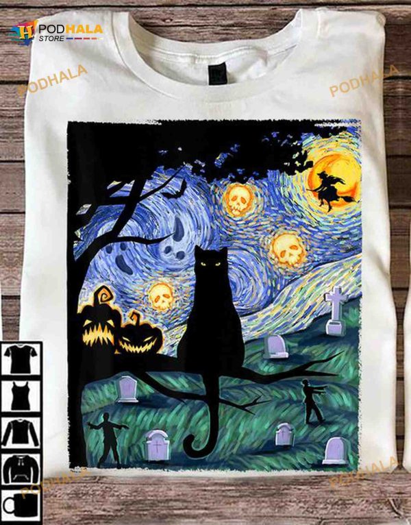 Black Cat Pumpkin Halloween Witch Nightmare Halloween Costume Shirt