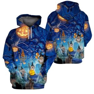 Blue Halloween Cat 3D All-over Printed Sweat Halloween AOP Unisex 3D Hoodie