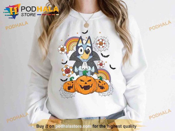 Bluey and Pumpkin Halloween Sweatshirt, Trick or Treat Shirt, Bluey Halloween Costume