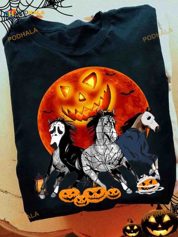 Boo Horse Ghost Haunted Red Moon Pumpkins Horror Movies Halloween Shirt