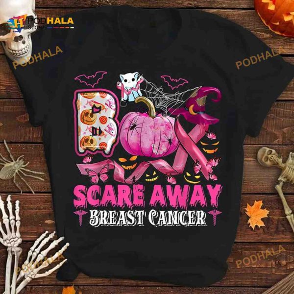 Boo Scare Away Breast Cancer Ribbon Pumpkin Halloween Shirt