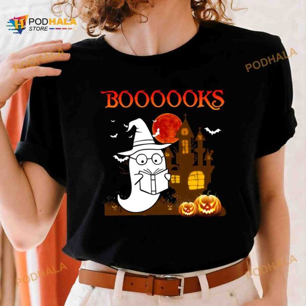 Boooooks White Ghost Reading Books, Bookaholic Costume For Halloween Shirt